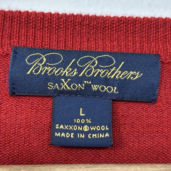 Brooks Brothers Men's Sweater Red Large V Neck Long Sleeve Saxxon Wool Pullover - Picture 3 of 7